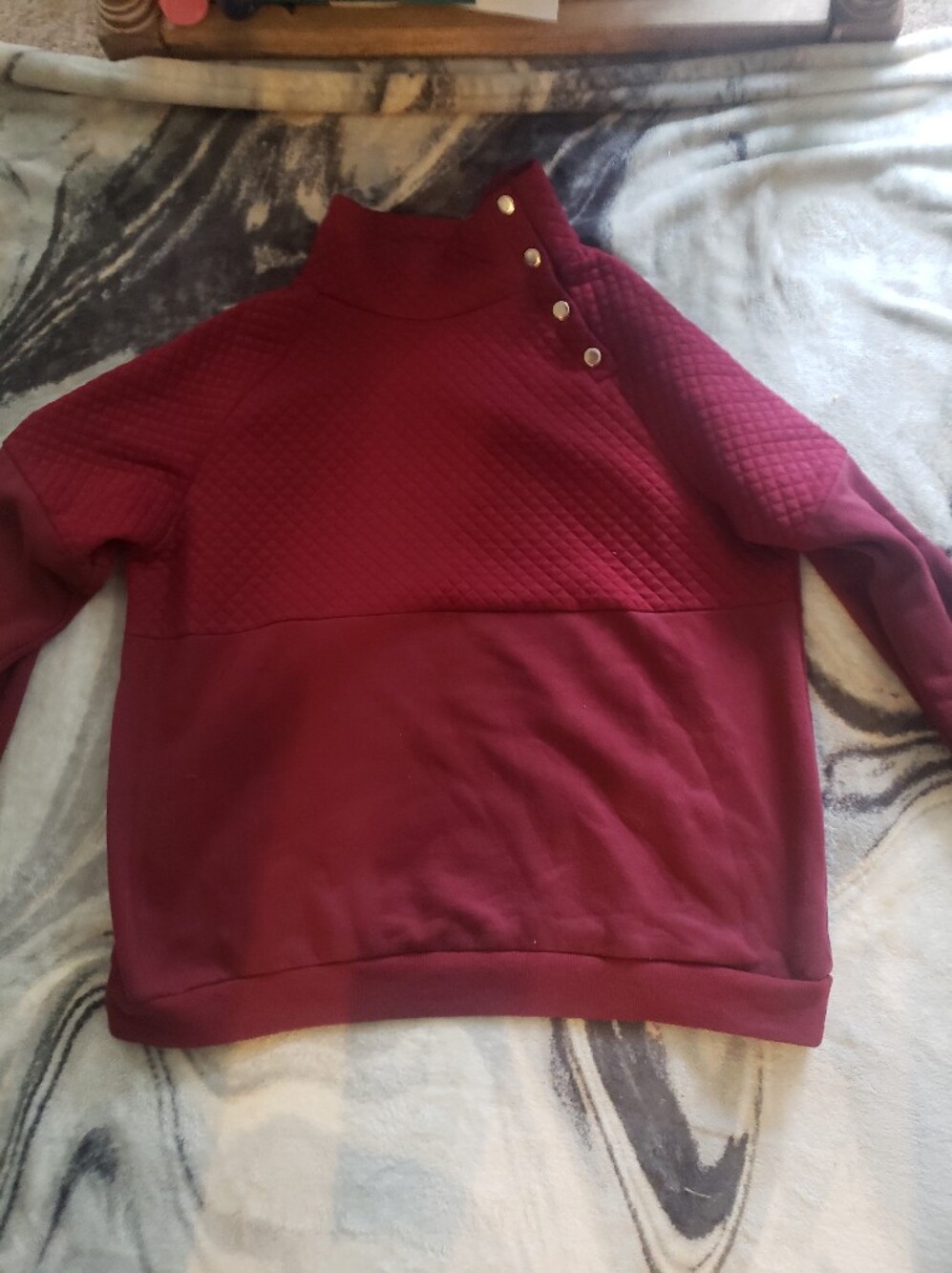 BTFBM Quilted Yoke Burgundy Button Pullover Sweatshirt XL